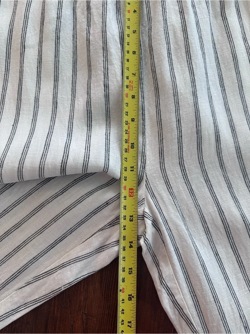 Quince 100% European Linen Pants Oatmeal Black Stripe Quiet Luxury Size Large